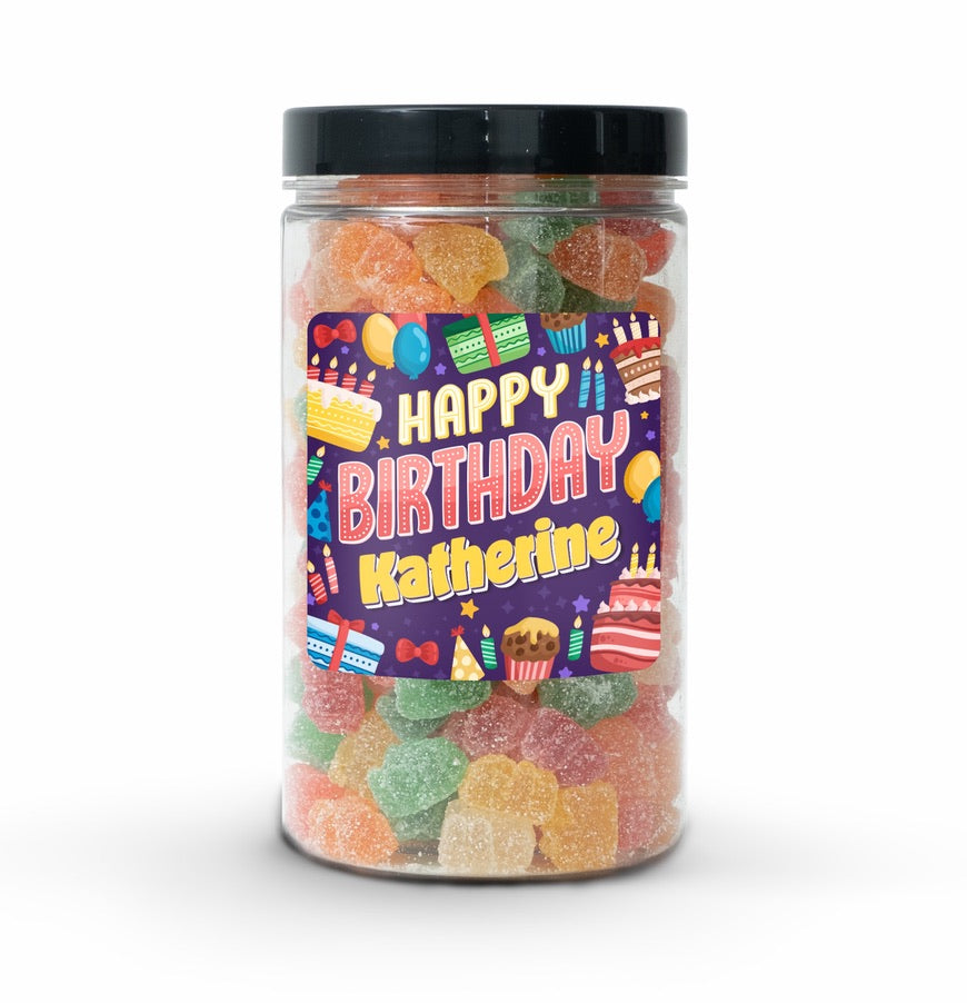 personalized candy jar - happy birthday graphics