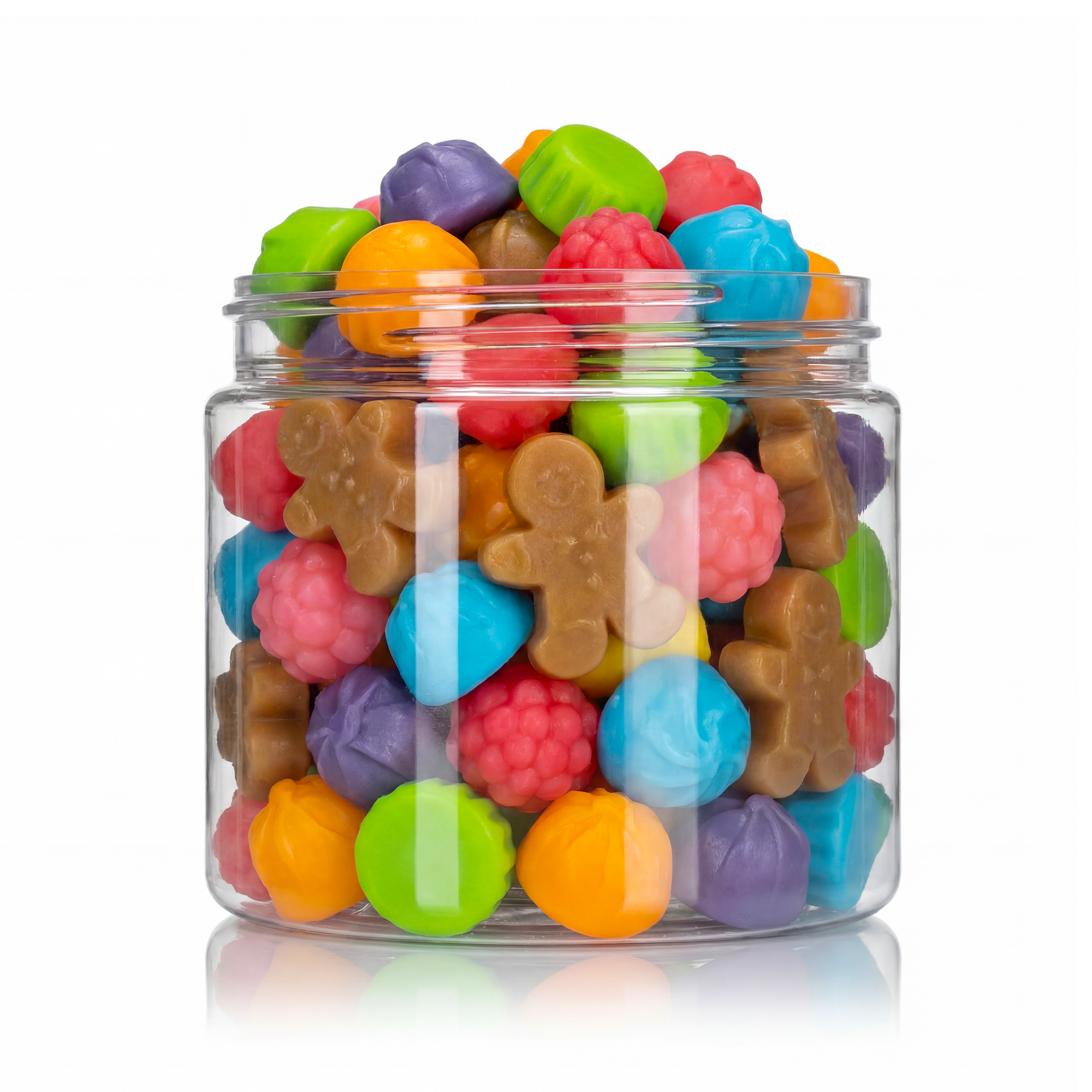 Gummy Gingerbread & Gumdrops candy package featuring a vibrant assortment of chewy Christmas themed holiday sweets and confections from a 100% peanut and tree nut free facility.