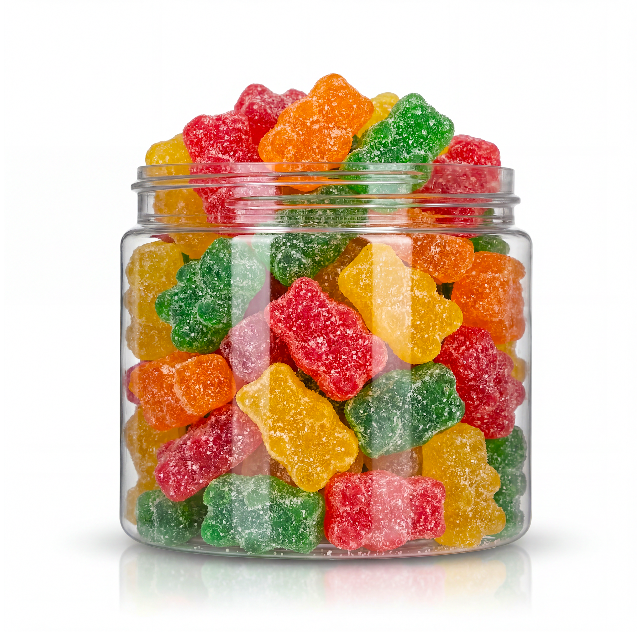 Sour Gummy Bears featuring colourful, sugar-dusted tangy bear candy pieces from a 100% peanut and tree nut free facility.