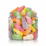Sweet Sugared Bunnies candy package featuring a pretty pastel assortment of sugar sanded bunny shaped chewy fruit sweets and confections from a 100% peanut and tree nut free facility.