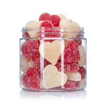 Red and White Hearts candy package featuring a vibrant red and white assortment of heart shaped sweets and confections from a 100% peanut and tree nut free facility.