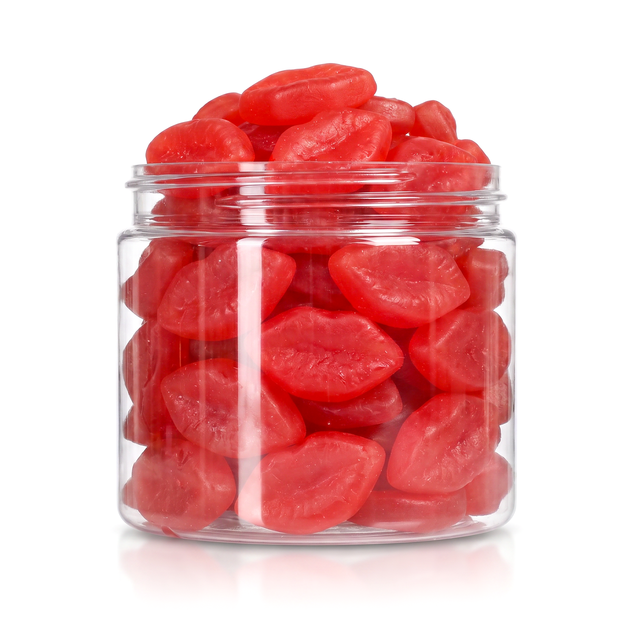 Hot Lips candy package featuring a vibrant display of red lip-shaped sour chewy sweets and confections from a 100% peanut and tree nut-free facility.
