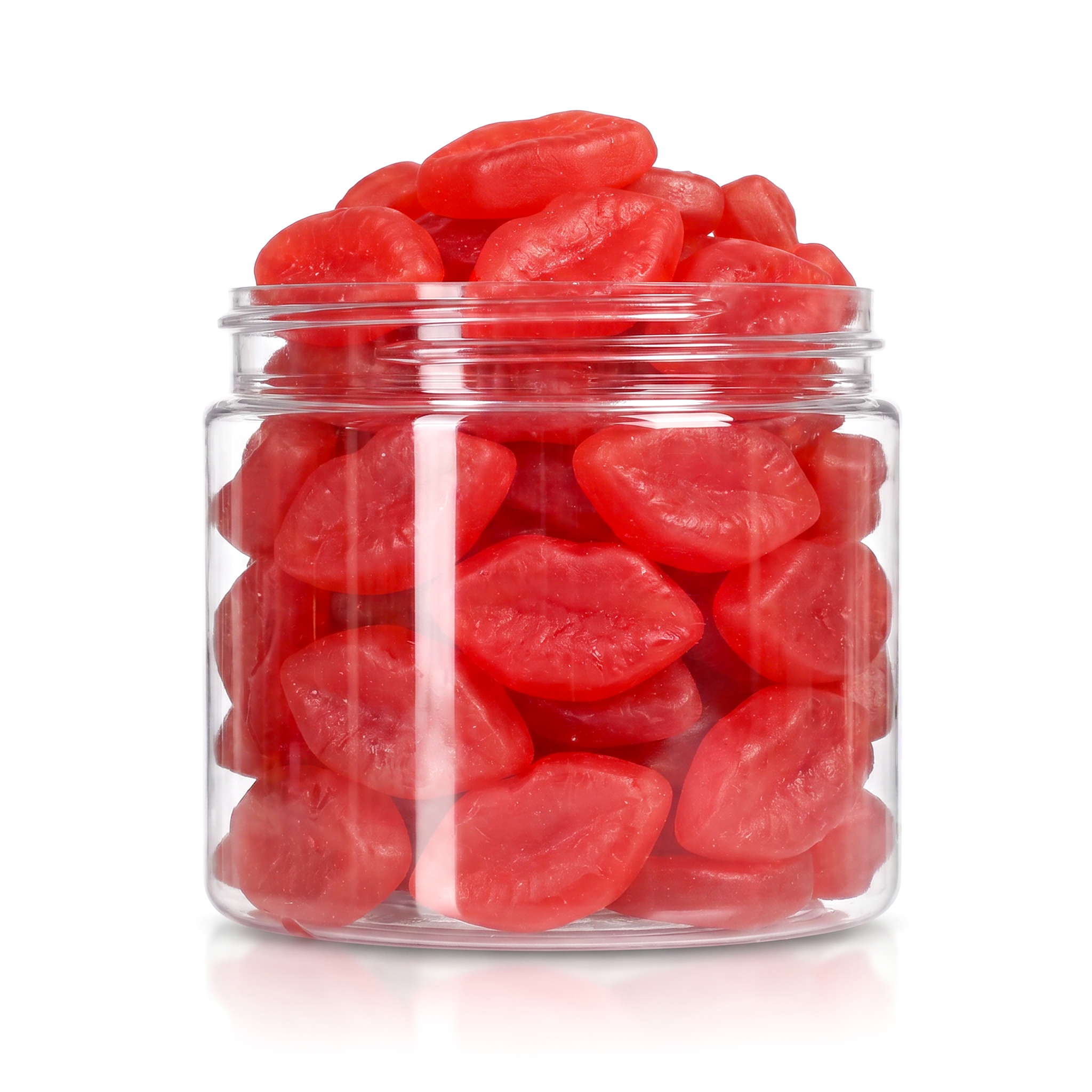 Hot Lips candy package featuring a vibrant display of red lip-shaped sour chewy sweets and confections from a 100% peanut and tree nut-free facility.