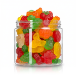 O'Canada Gummies package featuring a vibrant, multi-coloured assortment of maple leaf shaped chewy candy pieces from a 100% peanut and tree nut free facility.