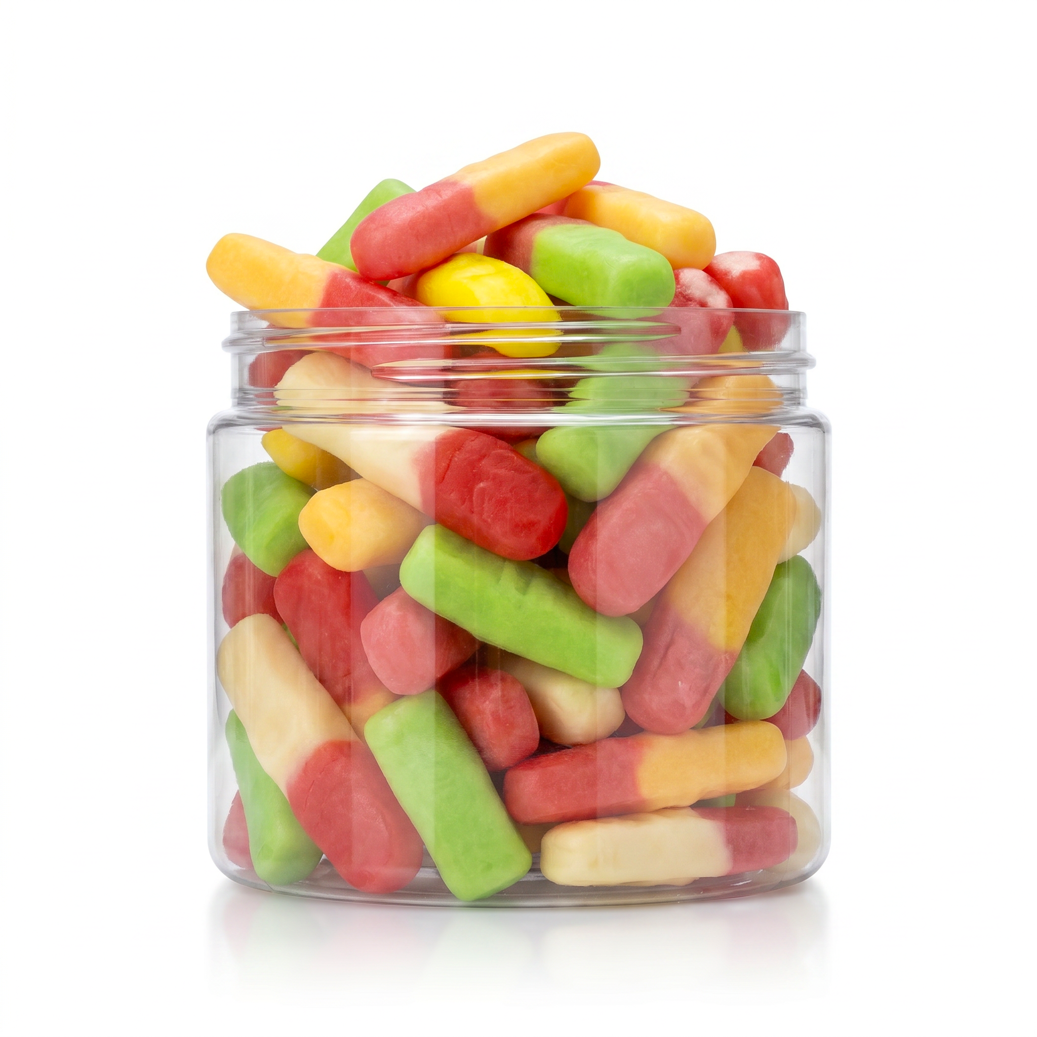 Gummy Fingers candy package featuring a vibrant assortment of spooky finger shaped chewy sweets and confections from a 100% peanut and tree nut free facility.