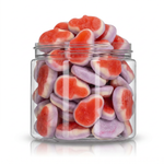Gummy Skulls candy package featuring a vibrant multi-coloured assortment of skull shaped chewy fruit sweets and confections from a 100% peanut and tree nut free facility.