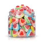 Multi Coloured Hearts featuring an array of vibrant, fruity heart-shaped gummies from a 100% peanut and tree nut free facility.