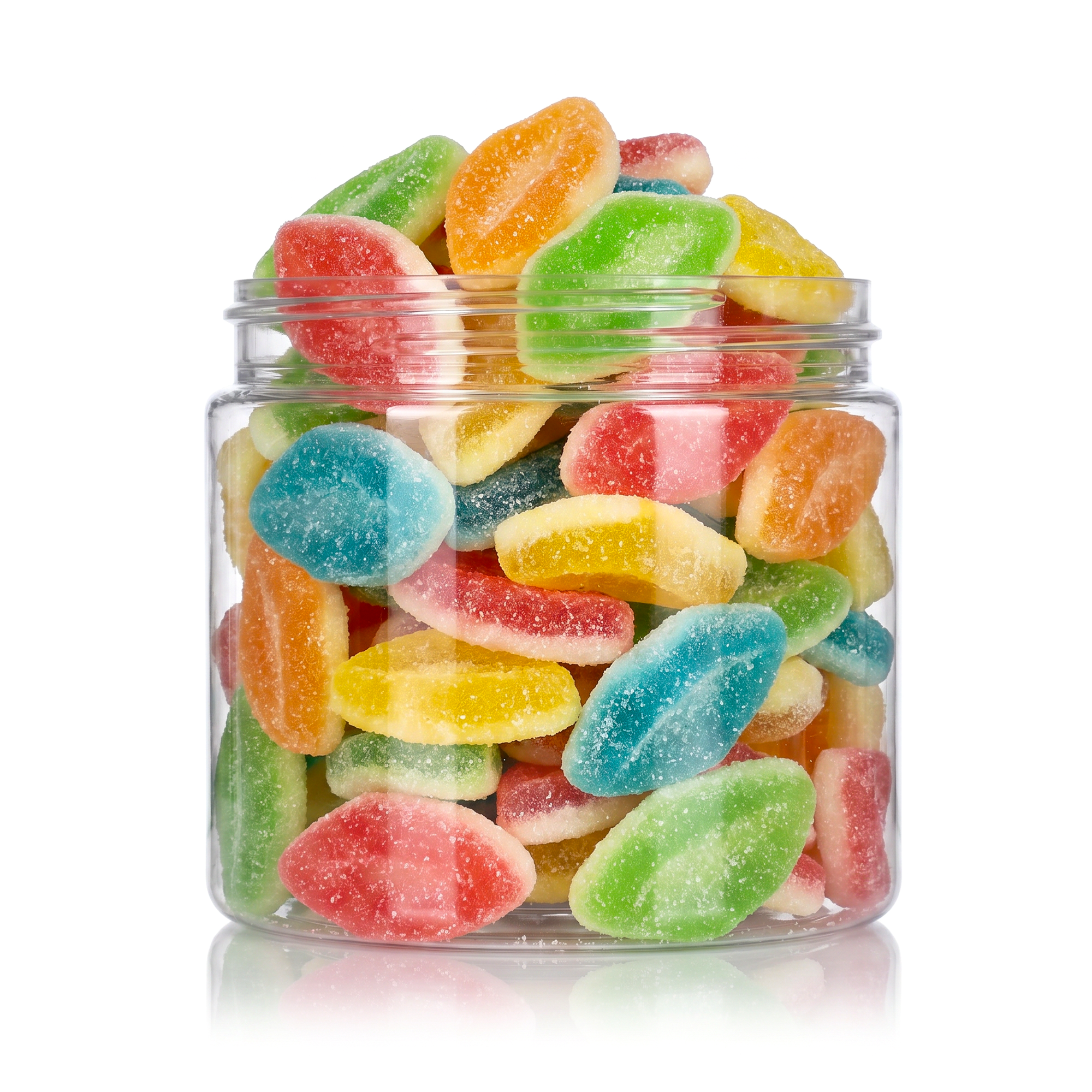 Sanded Sour Lips candy package featuring a vibrant assortment of tangy, sugar-sanded lip shaped sweets and confections from a 100% peanut and tree nut free facility.
