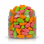 Gummy Ice Pops candy package featuring a vibrant multi-coloured assortment of popsicle shaped chewy sweets and confections from a 100% peanut and tree nut free facility.