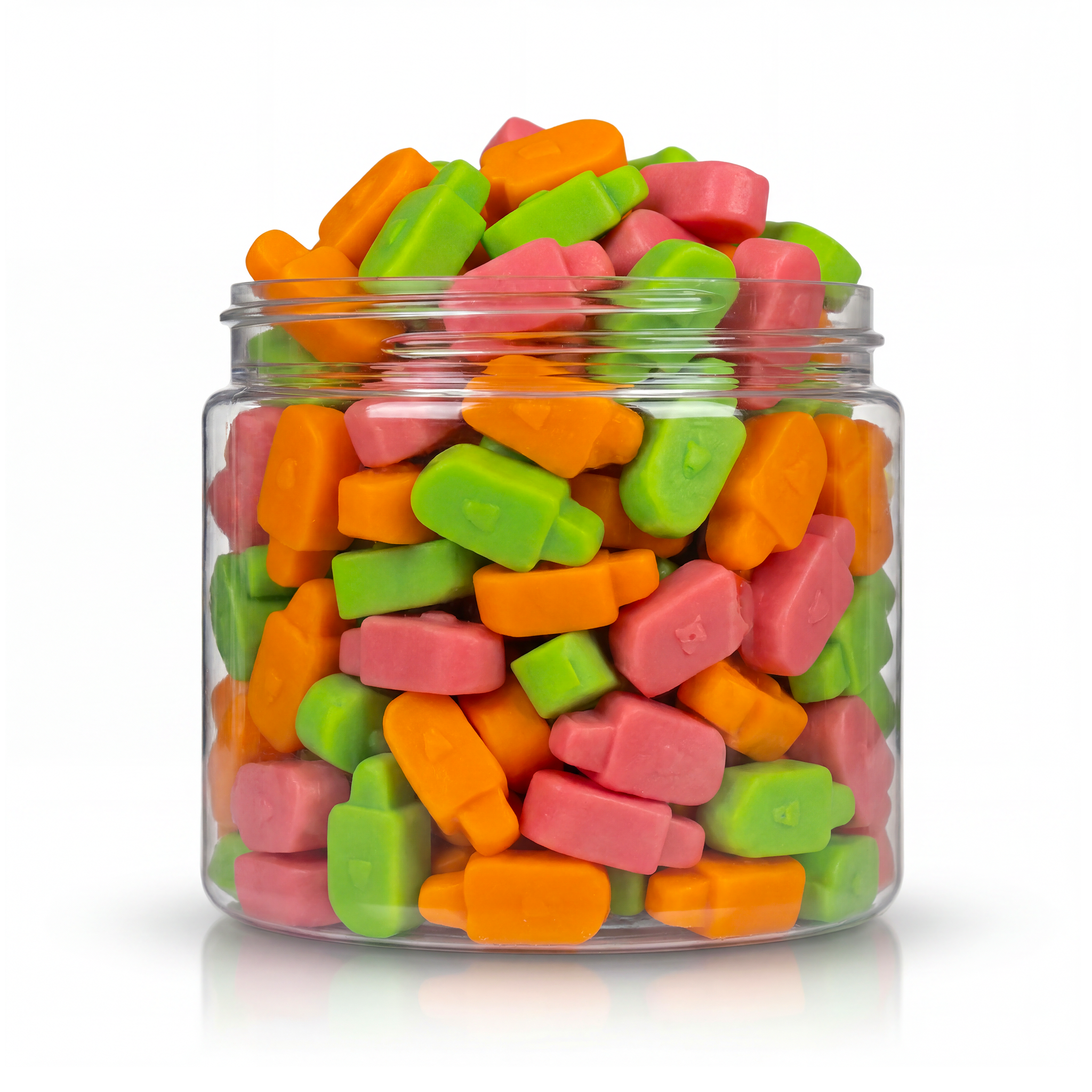 Gummy Ice Pops candy package featuring a vibrant multi-coloured assortment of popsicle shaped chewy sweets and confections from a 100% peanut and tree nut free facility.