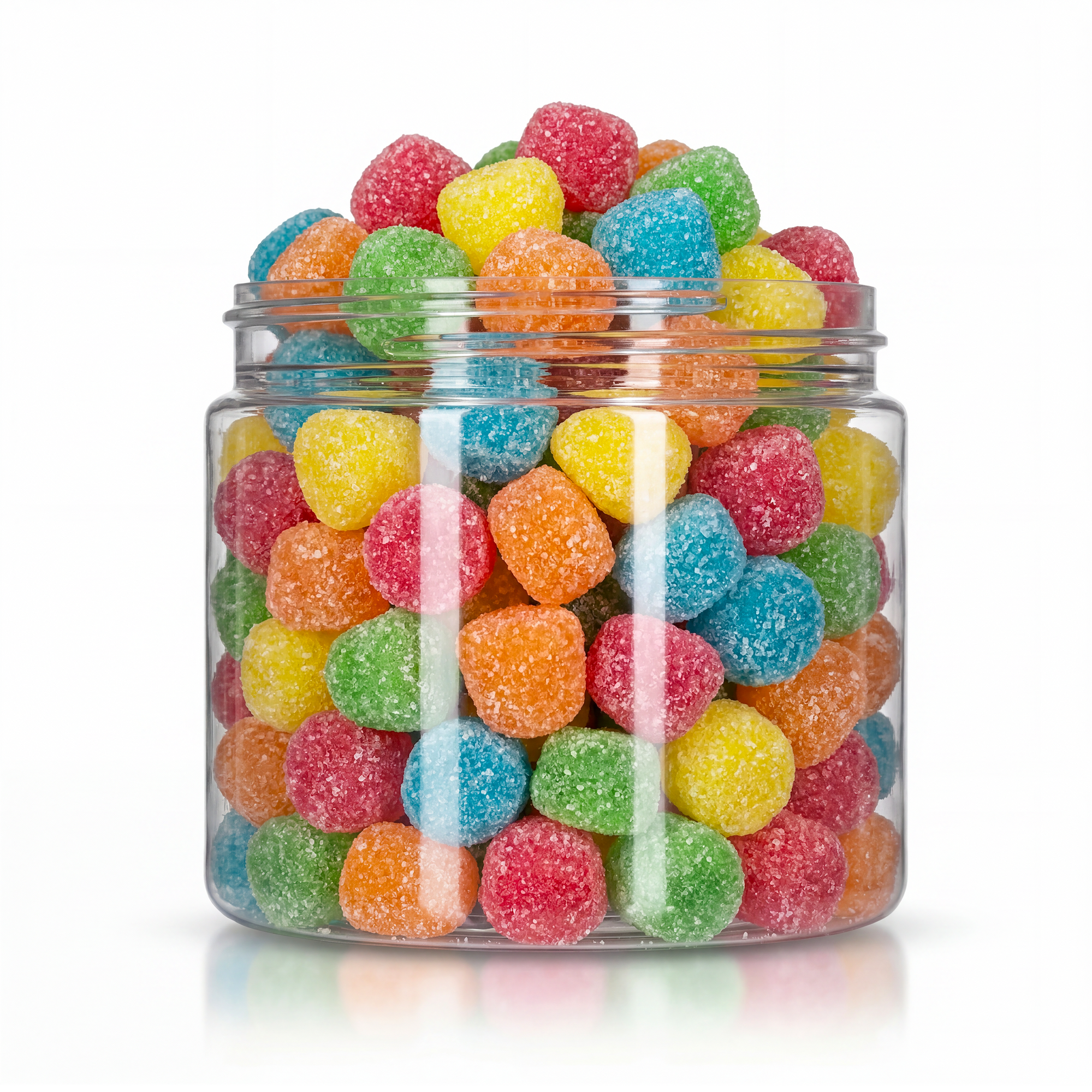 Sour Poppers candy package featuring a vibrant display of bite-sized sour sugar sanded chewy fruit sweets and confections from a 100% peanut and tree nut-free facility.
