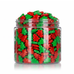 Crunchy Candy Christmas Trees package featuring a festive assortment of tree shaped compressed sugar sweets and confections from a 100% peanut and tree nut free facility.