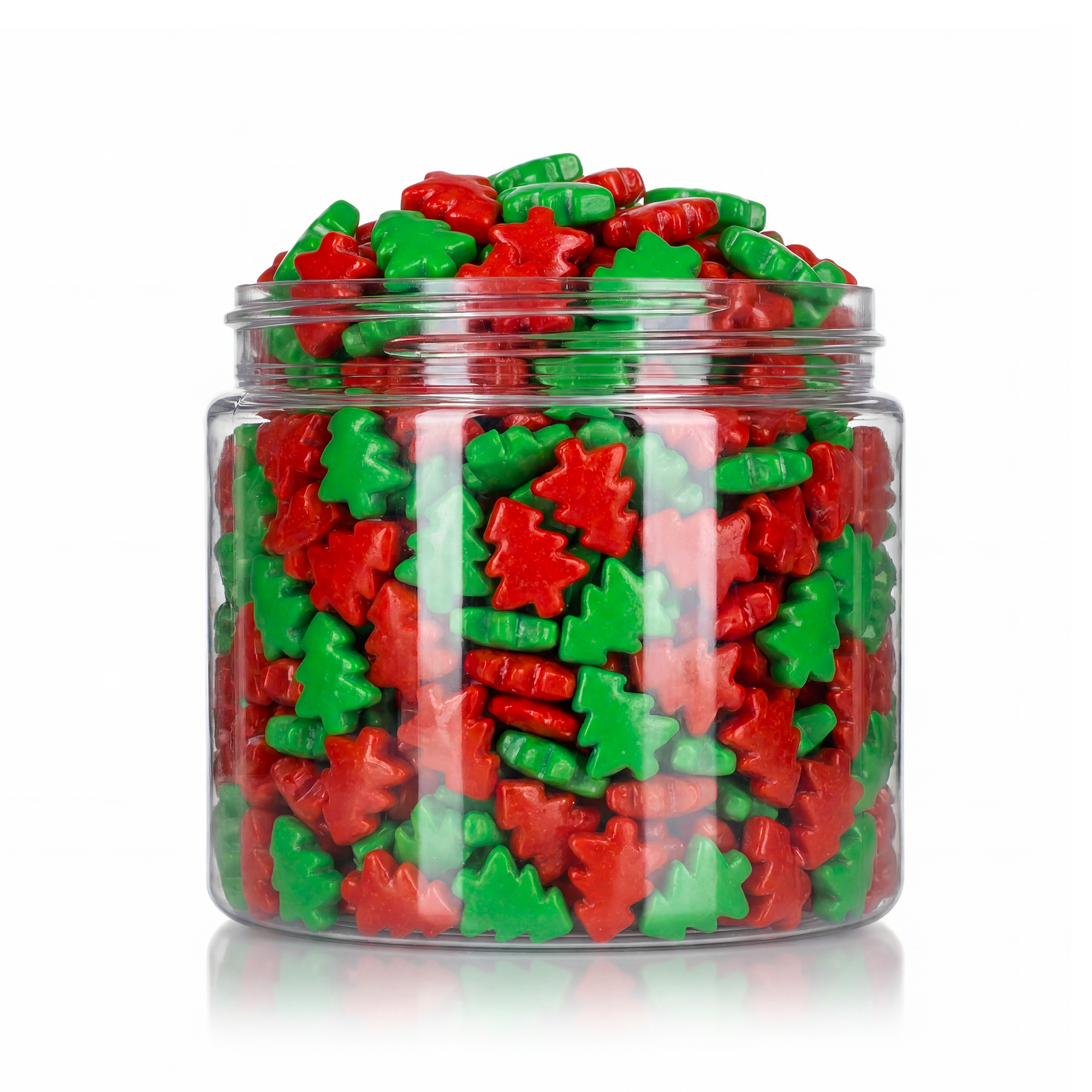 Crunchy Candy Christmas Trees package featuring a festive assortment of tree shaped compressed sugar sweets and confections from a 100% peanut and tree nut free facility.