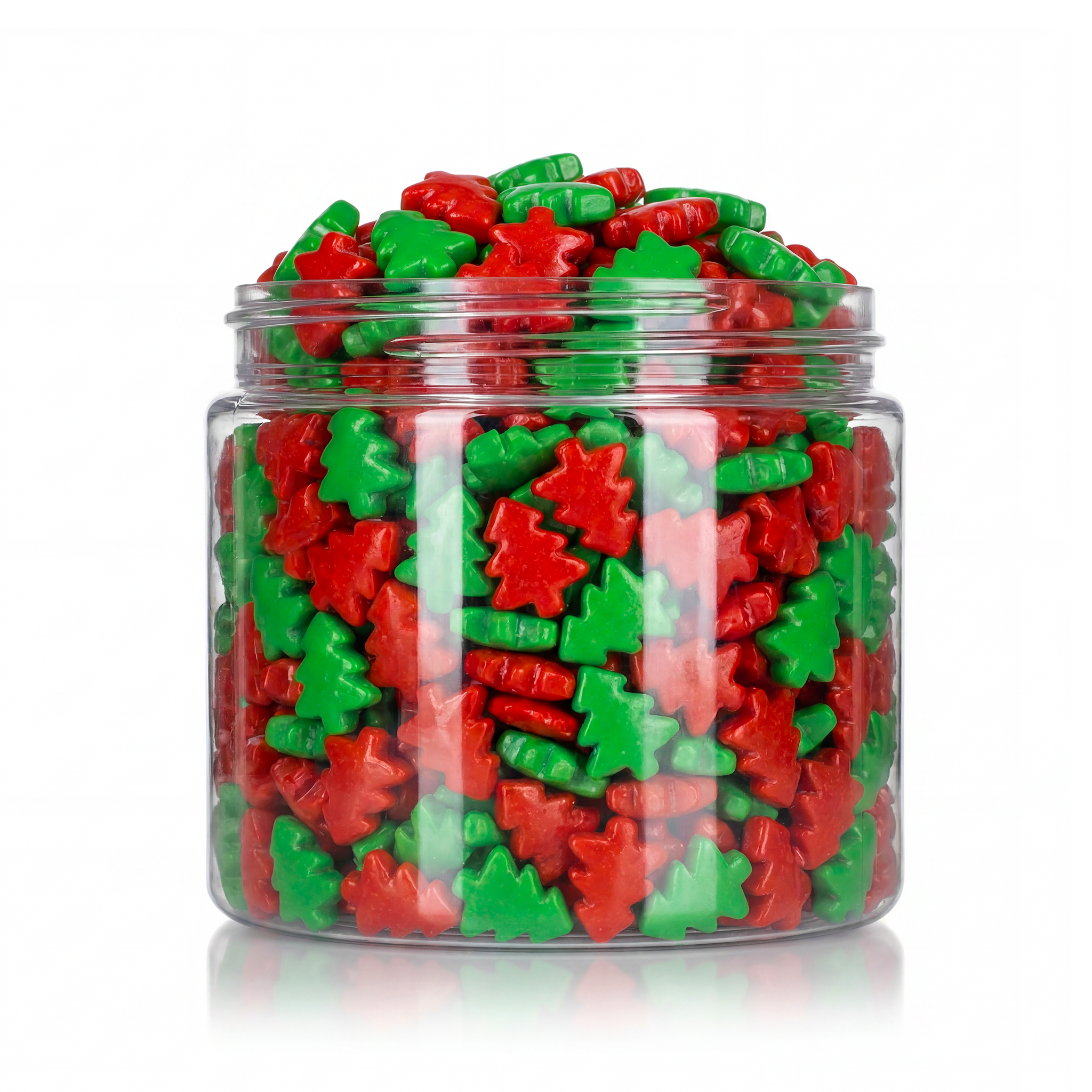 Crunchy Candy Christmas Trees package featuring a festive assortment of tree shaped compressed sugar sweets and confections from a 100% peanut and tree nut free facility.