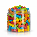 Crunchy Candy Bones package featuring a vibrant assortment of spooky bone shaped compressed sugar sweets and confections from a 100% peanut and tree nut free facility.