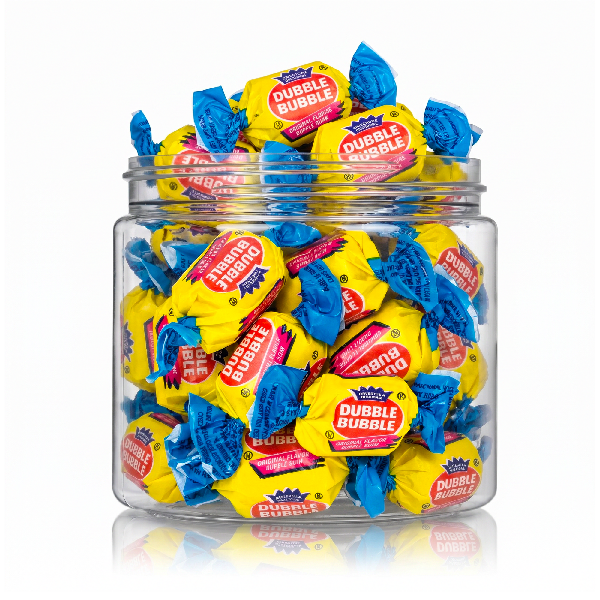 Dubble Bubble candy package featuring iconic wrapped pink bubble gum sweets and confections from a 100% peanut and tree nut free facility.