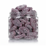 Sugared Grape Slices candy package featuring a vibrant purple assortment of sugar sanded fruit slice sweets and confections from a 100% peanut and tree nut free facility.