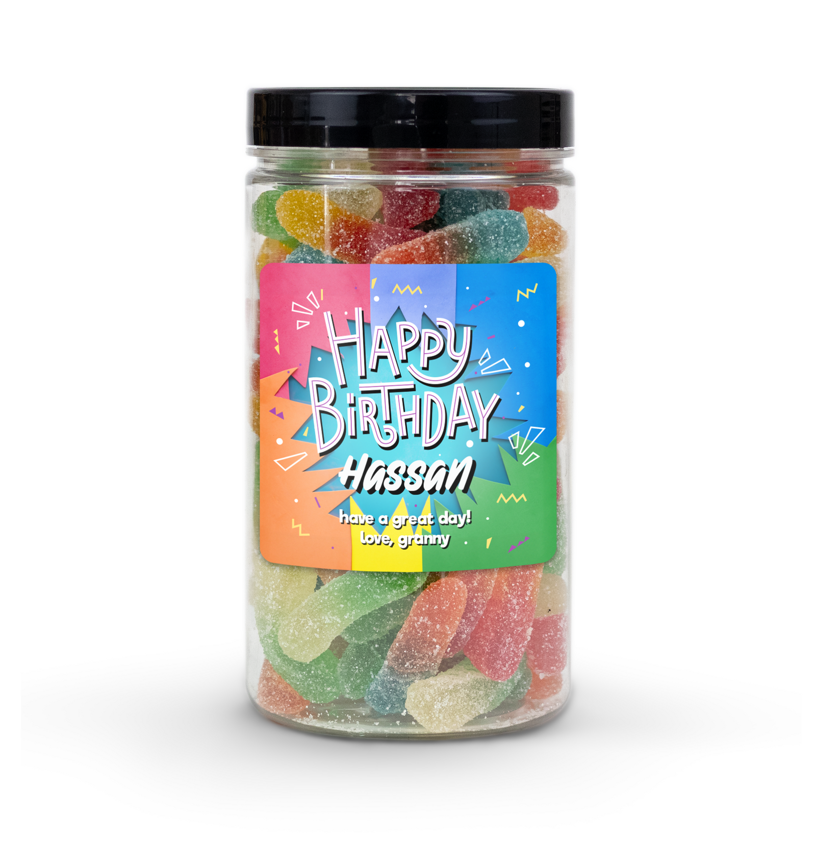 personalized candy jar - happy birthday paper cut out